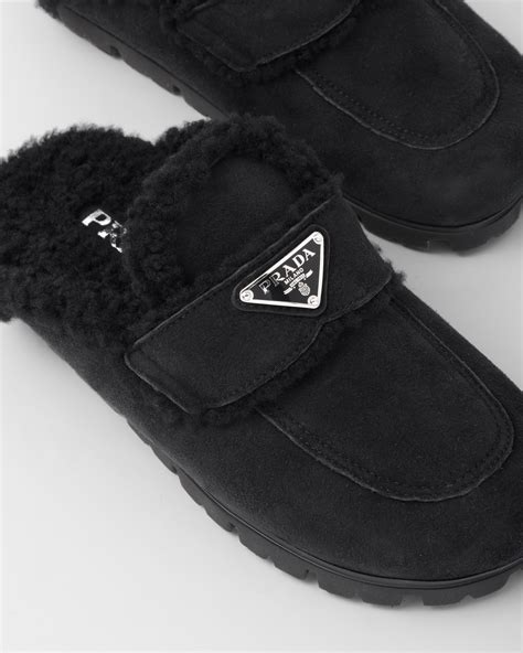 prada sherling slippers|Black Shearling Slippers .